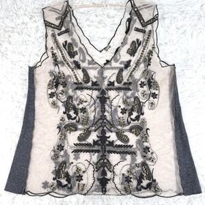 BKE Sheer Beaded Embroidered V Neck Tank Top Women's‎ Large Y2K Boho Whimsigoth
